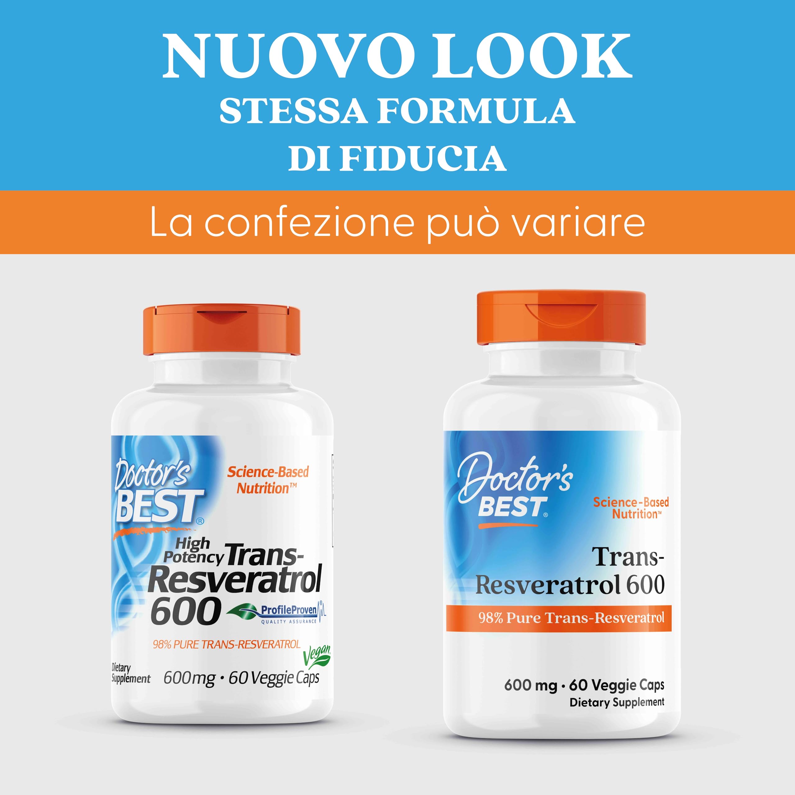Doctor's Best, Trans-Resveratrol (Trans-Resveratrolo) Ad Alta Potenza, 600mg, 60 Capsule vegane, Testato in Laboratorio, Senza Glutine, Senza Soia, Vegetariano