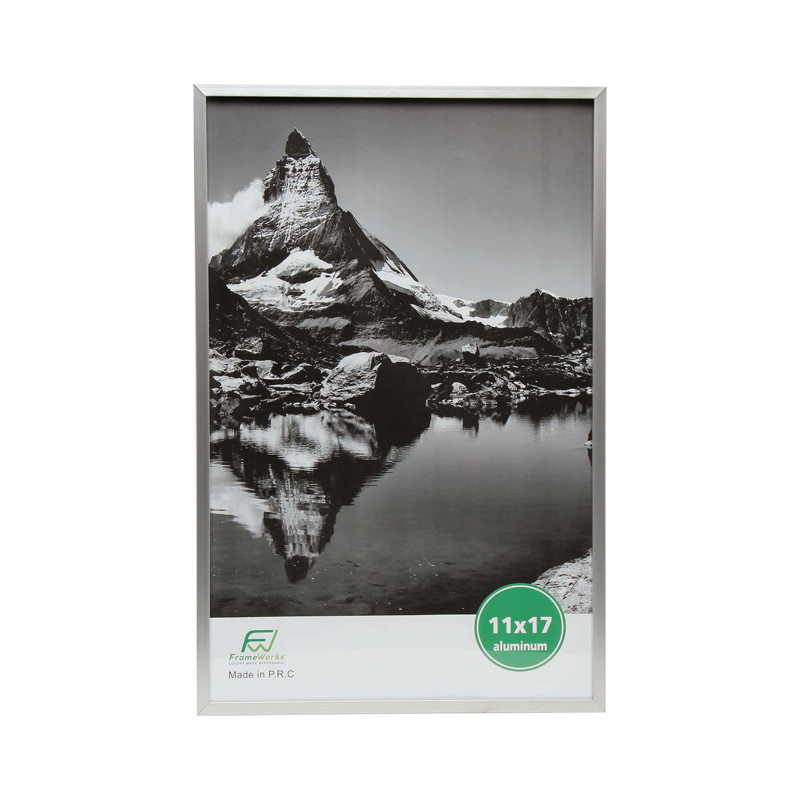 FrameWorks 11â€_x009d_x17â€_x009d_ â€“ Deluxe Silver Aluminum Contemporary Style Picture Frame with Tempered Glass