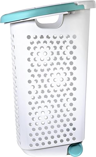 Miniatura 4 de 2Bushel - Cesta de plástico con ruedas, con asa, ligera y duradera, con ruedas, adecuada para apartamentos, dormitorios, baños y lavanderías (15.47