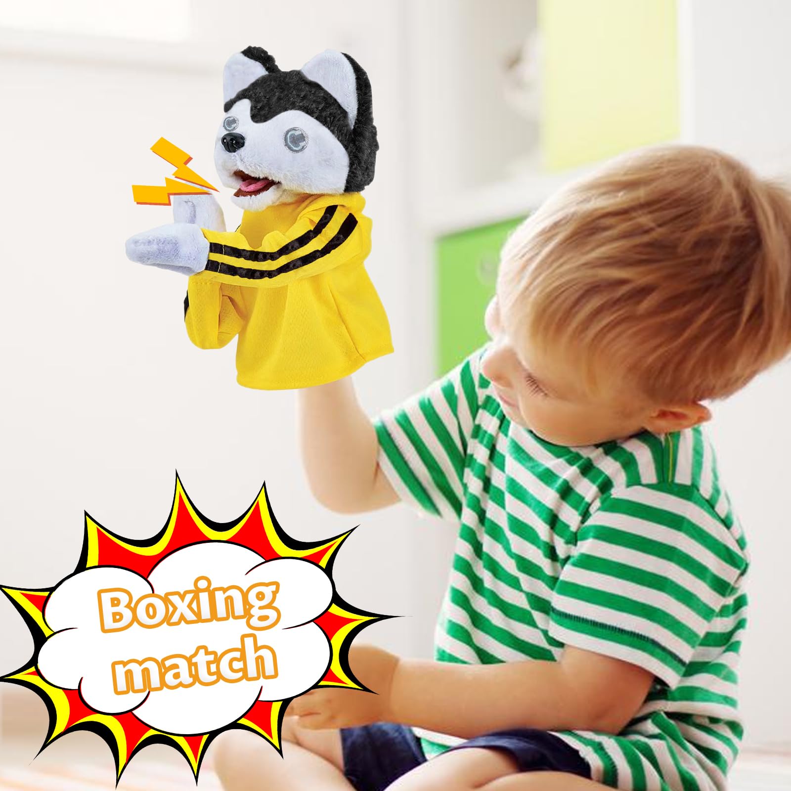 Kung Fu zabawka dla zwierząt, zabawka dla dzieci, zabawka husky, lalka, zabawka pluszowa, lalka Kung Fu Animal Toy Husky Gloves Doll Children's Game Plush Toys Dog Boxing Hand Puppet Toys