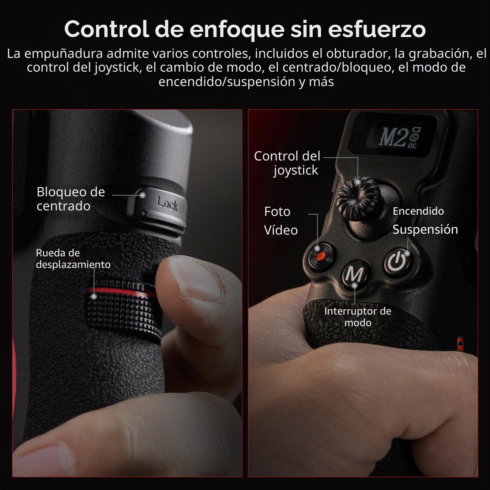SMALLRIG Empuñadura Dual de Control de Foco para Gimbal dji RS 2/RS 3 Pro/RS 4 Pro, con Rail NATO, Joystick, Cambio de Modo, Carga Máx. 17.6 LB - 4327