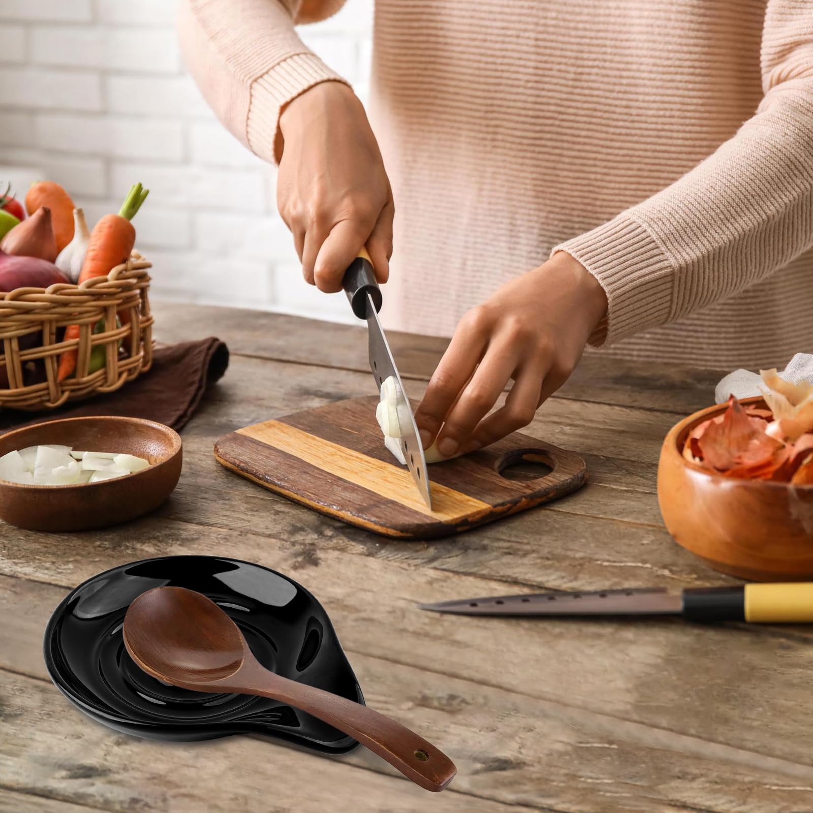 Keramik Löffelablage für Küche, Hitzebeständig Spoon Rest, Chunky Großer Kochlöffelablage für Schöpfkelle, Löffel, Pfannenwender, Spülmaschinenfest (Mattschwarze)