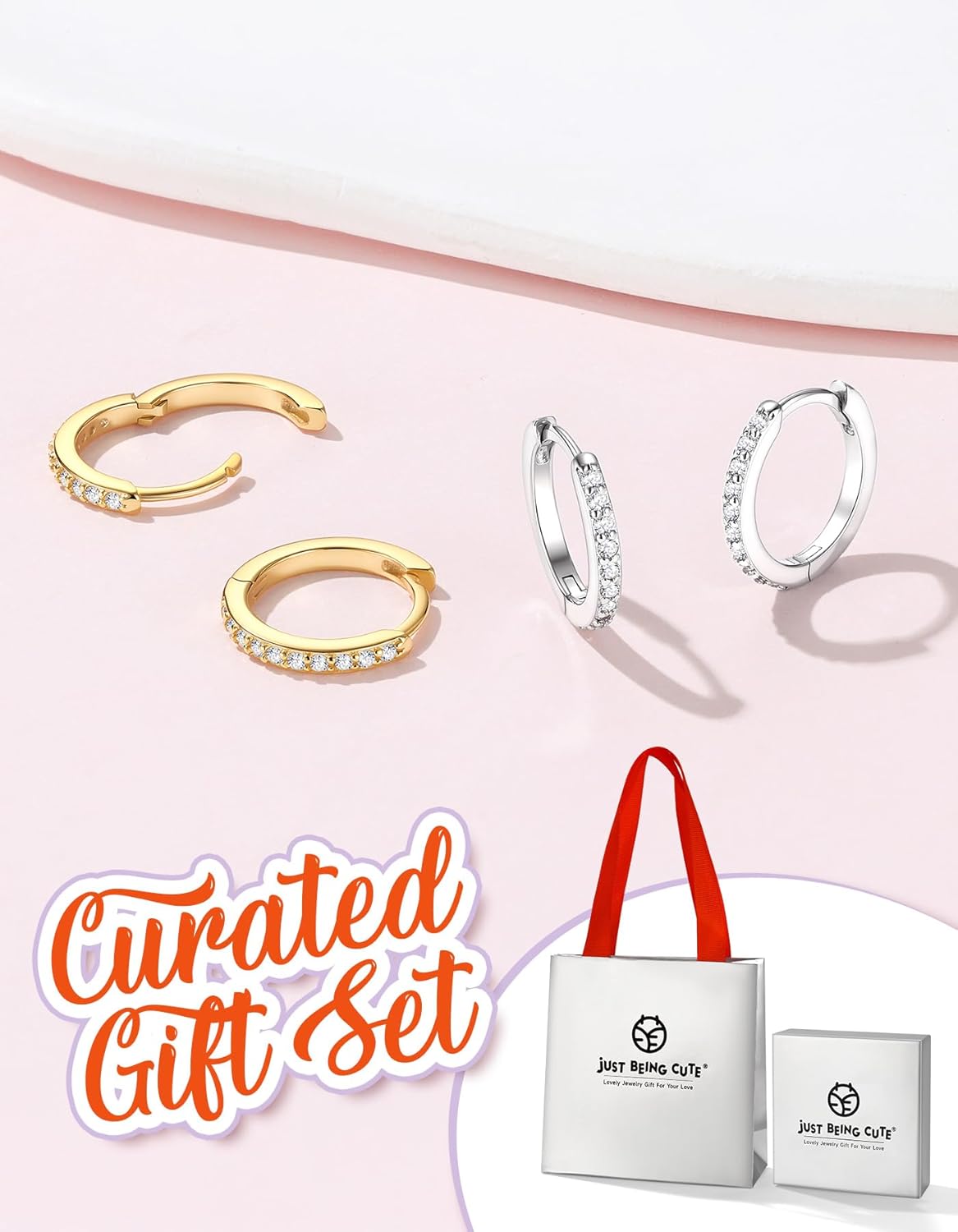 14K Gold Plated Hoop Earrings 925 Sterling Silver Cubic Zirconia Huggie Hoop Earrings for Women, Hypoallergenic Lightweight for Daily Birthday Christmas Valentine's Day Gifts(White/14K Gold) - Image 6