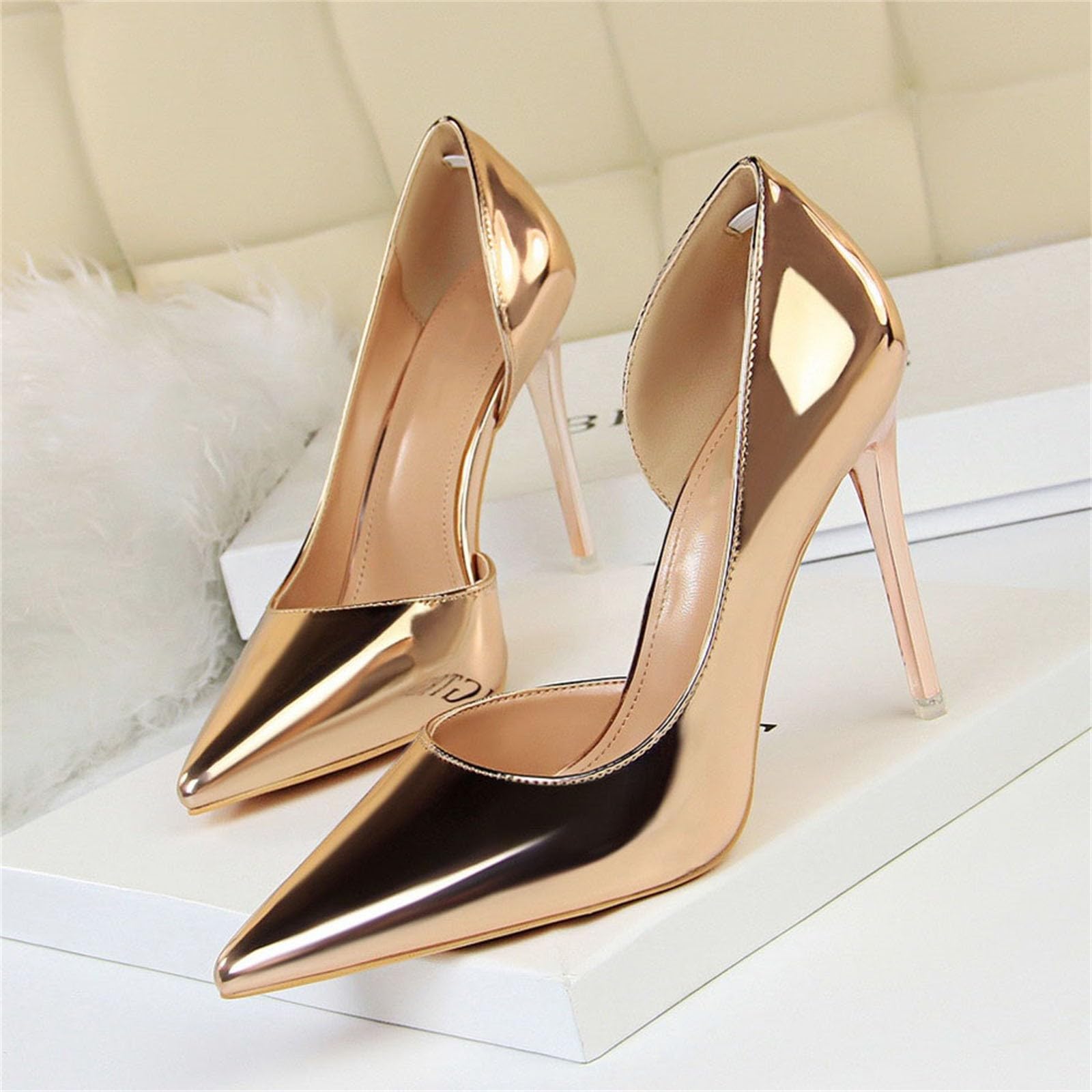 Scarpe da donna con tacco alto e punta a spillo, comode ed eleganti | Scarpe da sposa sexy in pelle verniciata, senza lacci, tinta unita, scarpe da sera per matrimoni e feste