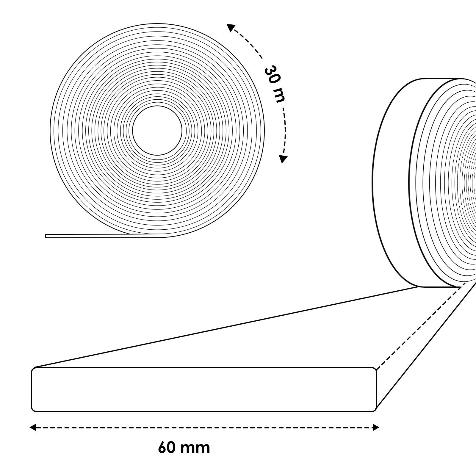 DQ-PP Cinta selladora para uñas, 60 mm x 3 mm, 2 rollos (60 metros), cinta de separación, cinta grapadora, cinta selladora, autoadhesiva, cinta de clavo, perfil de soporte, espuma de polietileno