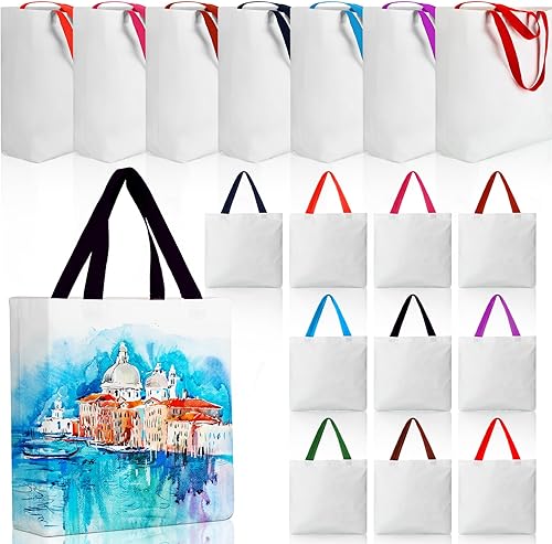 Abbylike 20 bolsas de mano en blanco para sublimación, bolsas de poliéster reutilizables, bolsas de tela para compras de comestibles, bolsas de mano