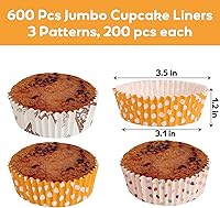 Vista 2 de YOUEON 600 Pcs 3.5 In Jumbo Cupcake Liners Greaseproof, 6 Oz Large Paper Baking Cups Non-Stick, Jumbo Muffin Liners for Muffins, Cupcakes, Brownie
