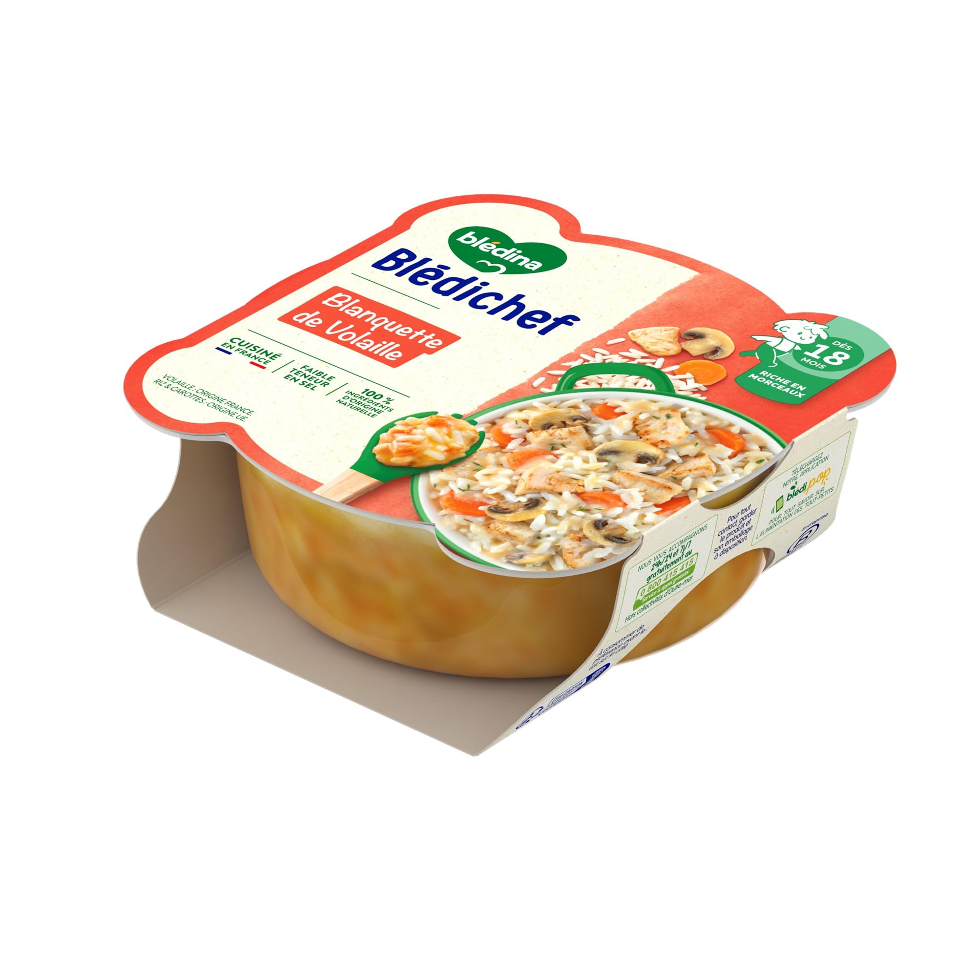 Blédina - Blédichef - Repas Bébé 18 Mois - 9 Plats Blanquette de Volaille - Petits Morceaux - 100% Ingrédients d'Origine Naturelle - Dès 18 Mois - 9 Assiettes 250g (L'emballage peut varier)