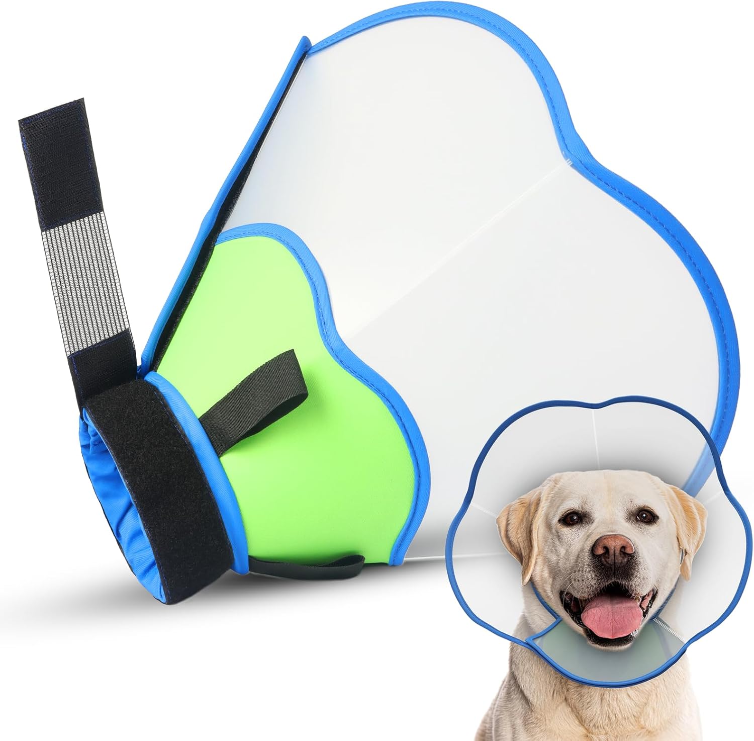 Anti-Escape & Fall Soft Dog Cone Collar Alternative for Large Dogs, Comfortable Pet Neck Head Protective Cone Anti-Lick, Adjustable Elizabethan Recovery Collar Cone of Shame for Healing Blue Green L(Neck Girth:13.78"-17.9")