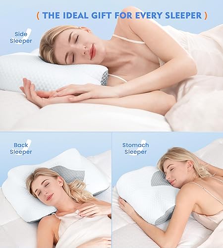 Vista 19 de Osteo Almohada cervical para aliviar el dolor de cuello, diseño hueco, almohadas de espuma viscoelástica sin olor con funda de enfriamiento, Negro