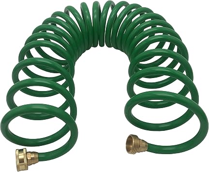Powertech EVA Recoil Garden Hose, Green, 25 FT with Brass Connectors, 1 Pack