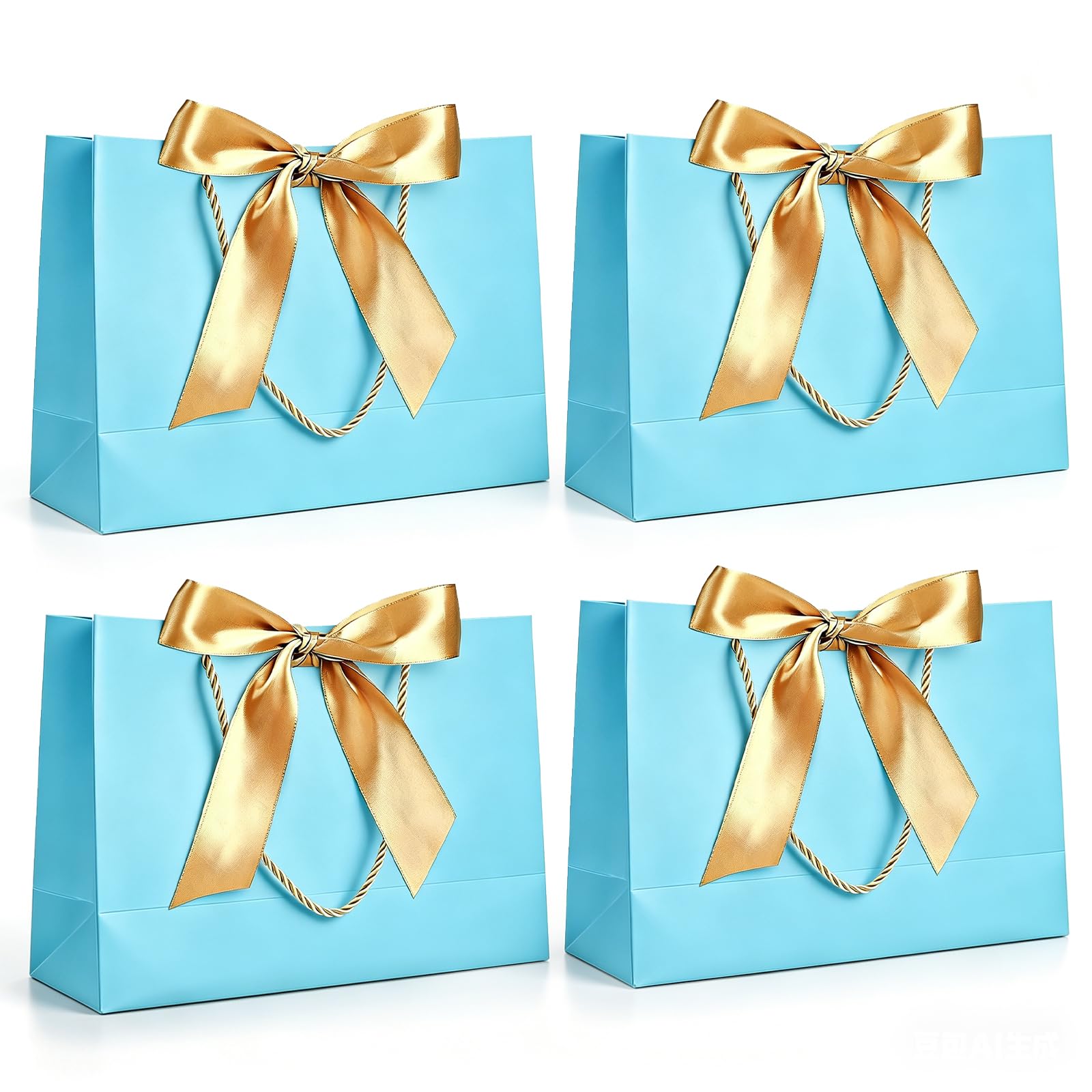 Yiran 4Pcs Medium Sky Blue Gift Bag with Greeting Handles and Ribbon for Girls Boys Men Womne Wedding Party Birthday Christmas Valentines Wrapping Bag Decorations Supplies