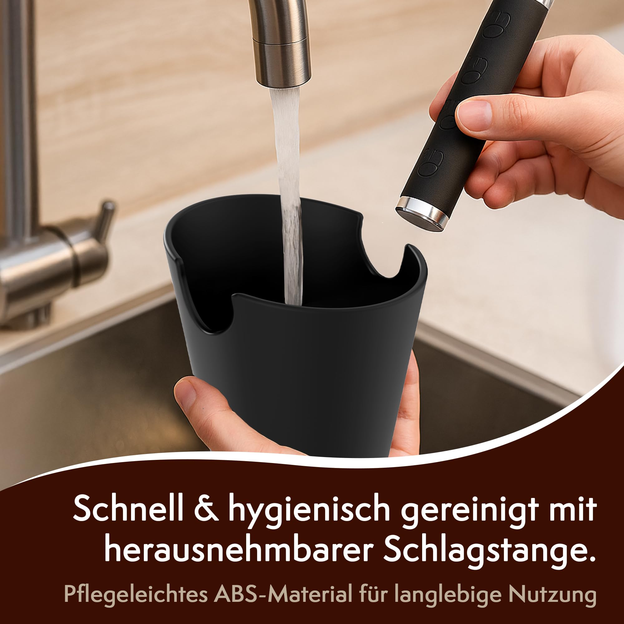 Hochwertiger Abklopfbehälter für Siebträgermaschine –Edelstahl Abklopfstange – Geräuschlos, minimalistisch mit rutschfester Matte – Siebträger Zubehör für Kaffeeliebhaber