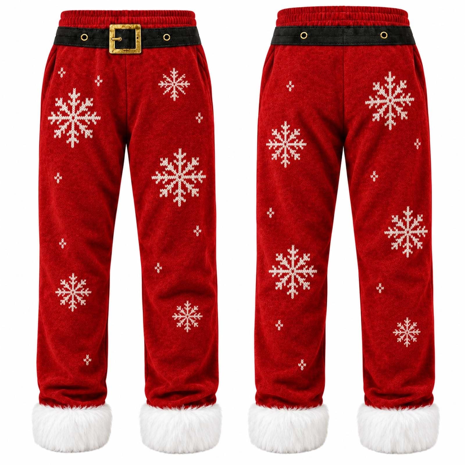 Christmas Costume Pants for Men Green Flannel Xmas Holiday Trousers with Pl