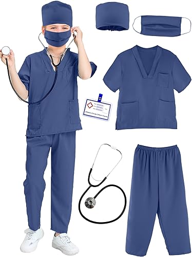 Puteraya Conjunto de disfraz de médico para niños, uniforme quirúrgico para niños y niñas, disfraz de Halloween, cosplay