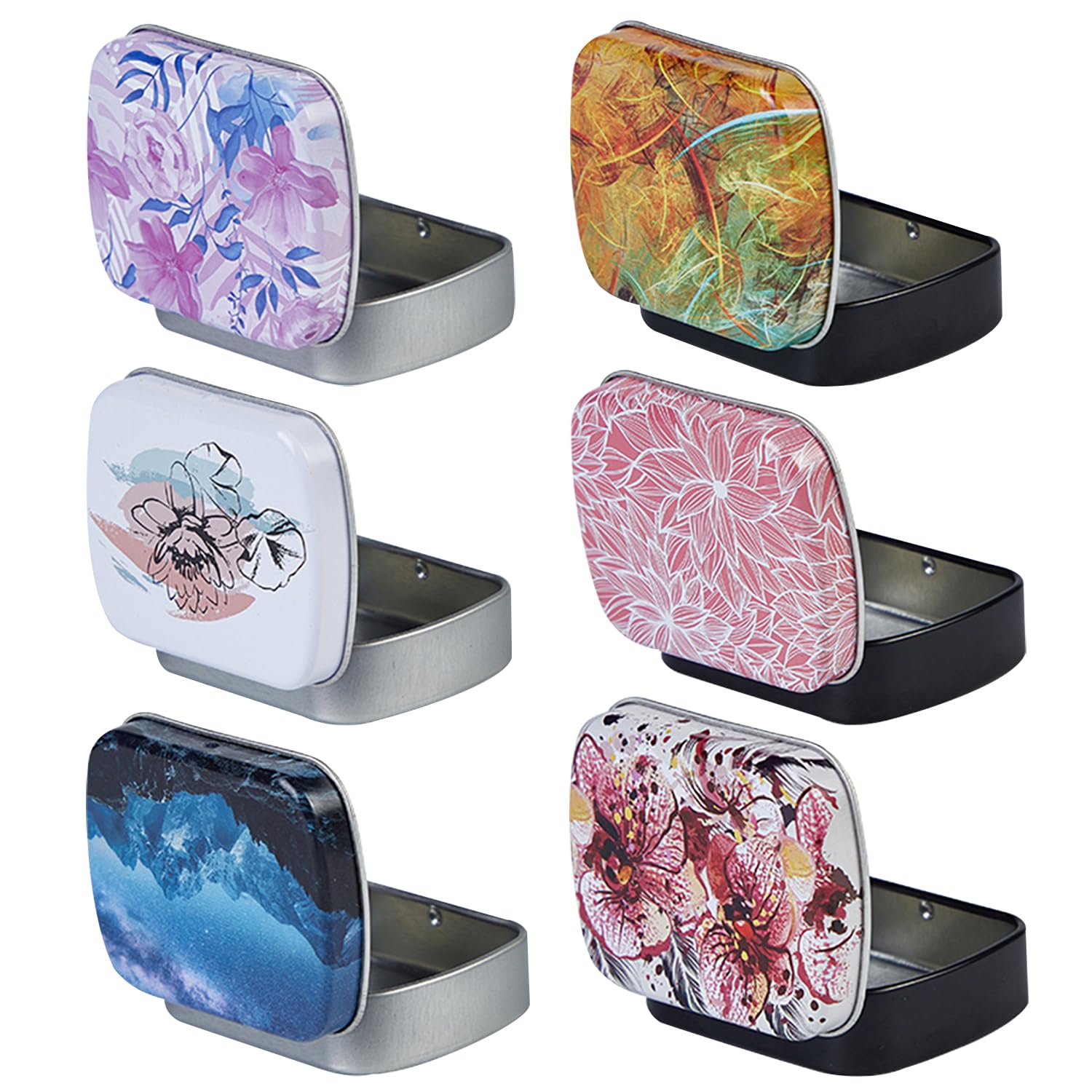 Auswalar 6 PCS Mini Metal with Lid Portable Storage Box,for Items,Earplugs, Pills, Tiny Bead, Nail, Jewelry Findings (2)