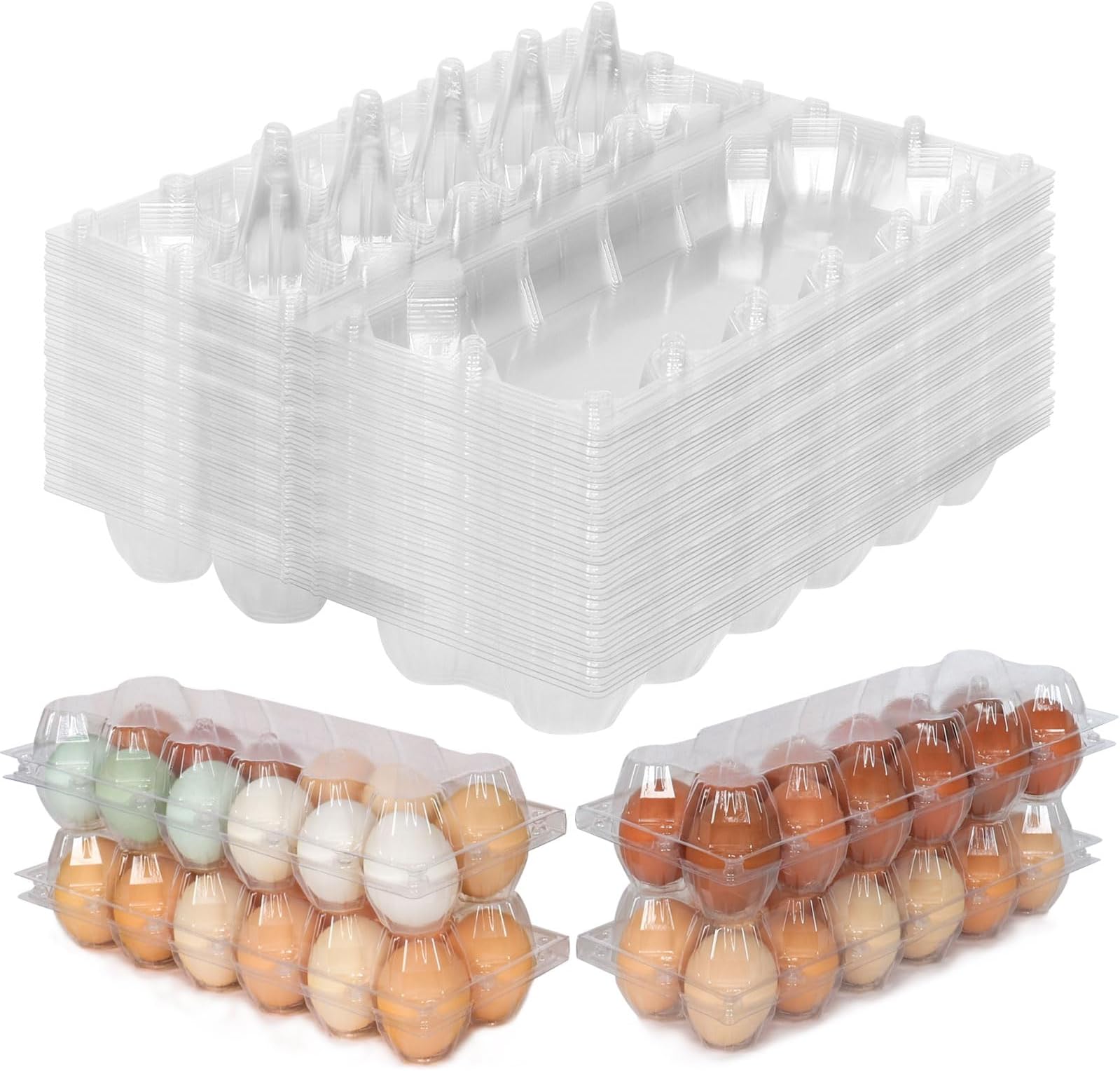 SINLUCESCE 40 Packs 12 Count Plastic Egg Cartons, 2 * 6 Grids Design, Perfect for Family, Farm,Markets, Display(Large)