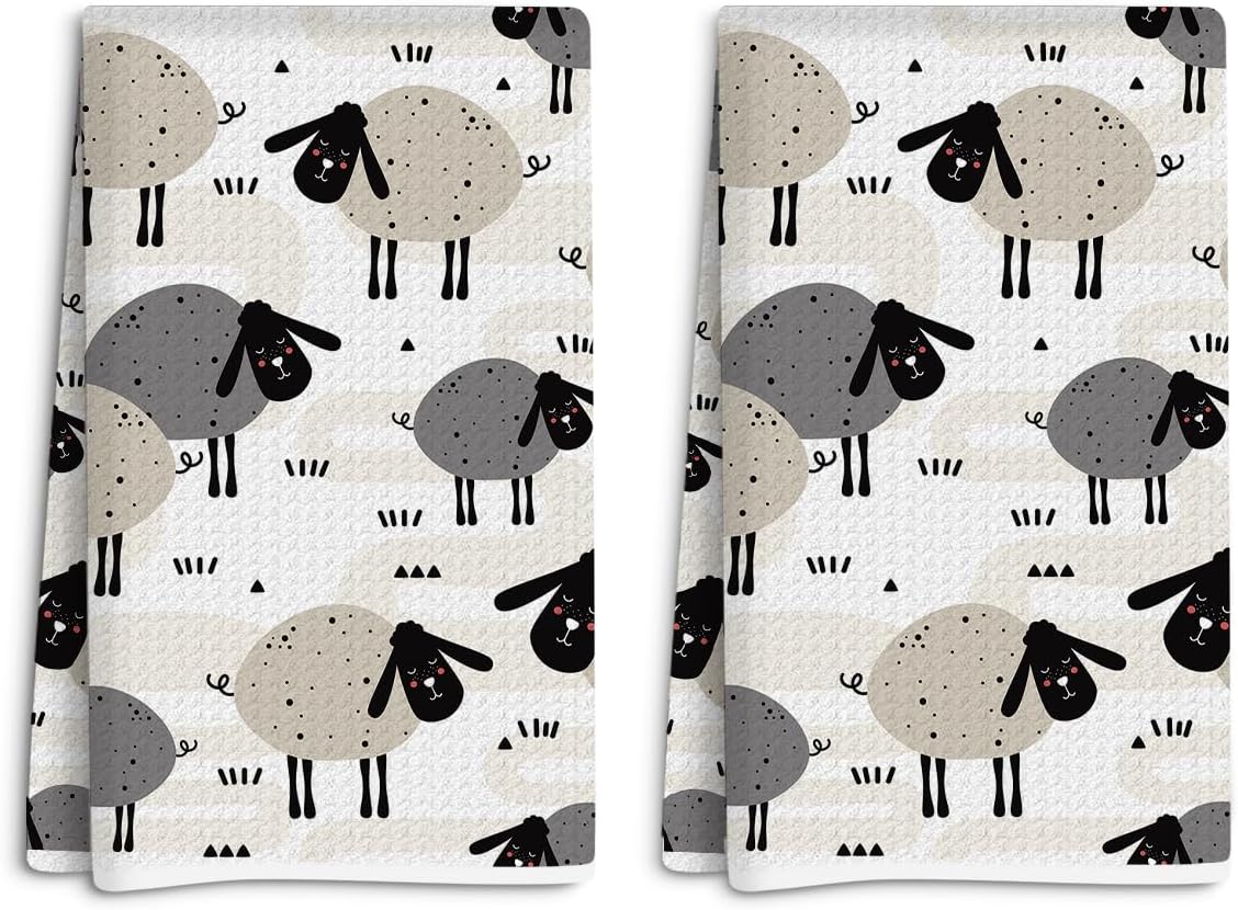 2 Pack Ultra Soft Quick - Dry Sheep Pattern Hand Towels, Sheep Lover Decorative Kitchen Towel for Kitchens Homes Bathrooms Restaurant Hotel Cafe Farmhouse Dinner Party Decor