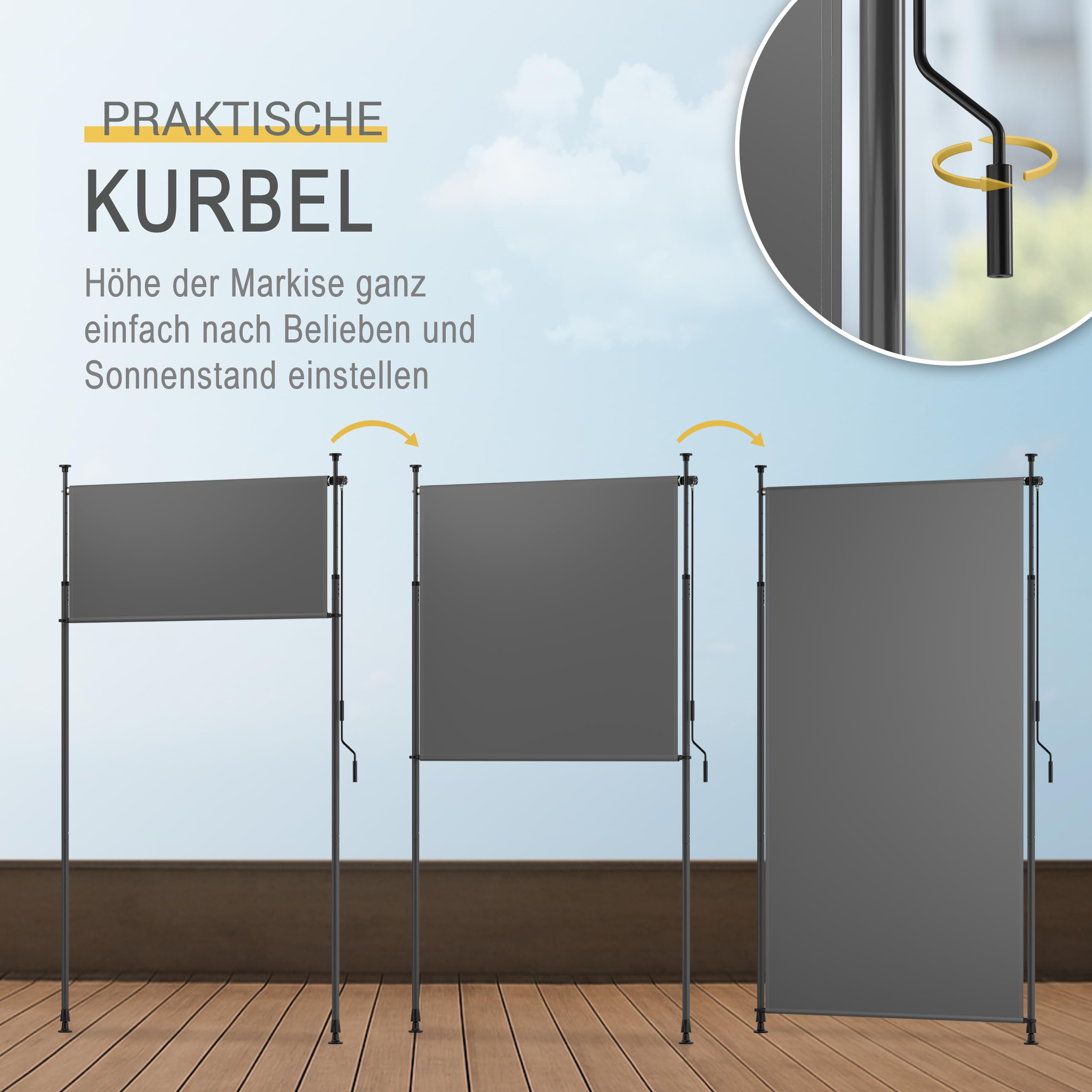 Sol Royal Klemmmarkise Senkrechtmarkise außen – Vertikalmarkise 200x310cm Sichtschutz & Sonnenschutz Balkon Markise ohne Bohren – Windschutz Garten Terrasse Handkurbel Anthrazit Wasserdicht KM5