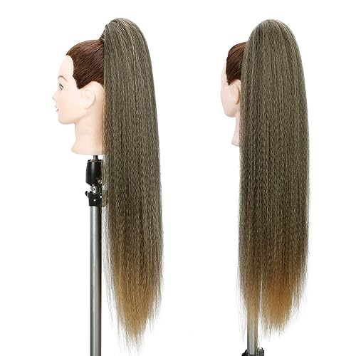 Miniatura 4 de WIGNEE Extensión de cola de caballo larga rizada recta envolvente, extensión de cola de caballo Yaki negro natural para mujeres negras, extensiones