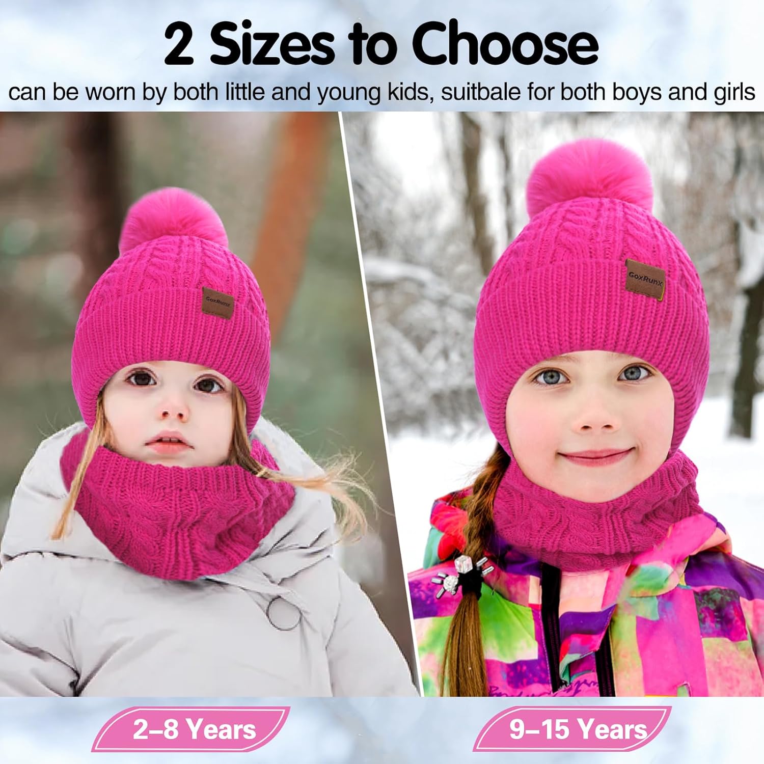 3 Pcs Kids Winter Hat Gloves Scarf Set, Toddler Knitted Beanie Hat Neck Warmer Mittens Fleece Lined Set for Boys and Girls - Image 2