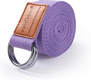 Correa de Estiramiento de Yoga 1.85-2.5M，de Cordones con Hebilla de Anillo en D de algodón Natural, Fija la Postura para Mejorar la flexibilidad del Cuerpo y Ayudar al Estiramiento Muscular