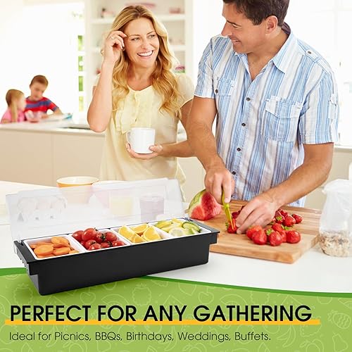 Vista 12 de Bandeja dispensadora de frutas, verduras y condimentos con tapa, estación de decoración para barmanes y servir tacos (1, 5 compartimentos)