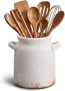 Qinyoung Rustic Kitchen Utensil Holder 6 Inch Small Ceramic Utensil Holder with Handle
