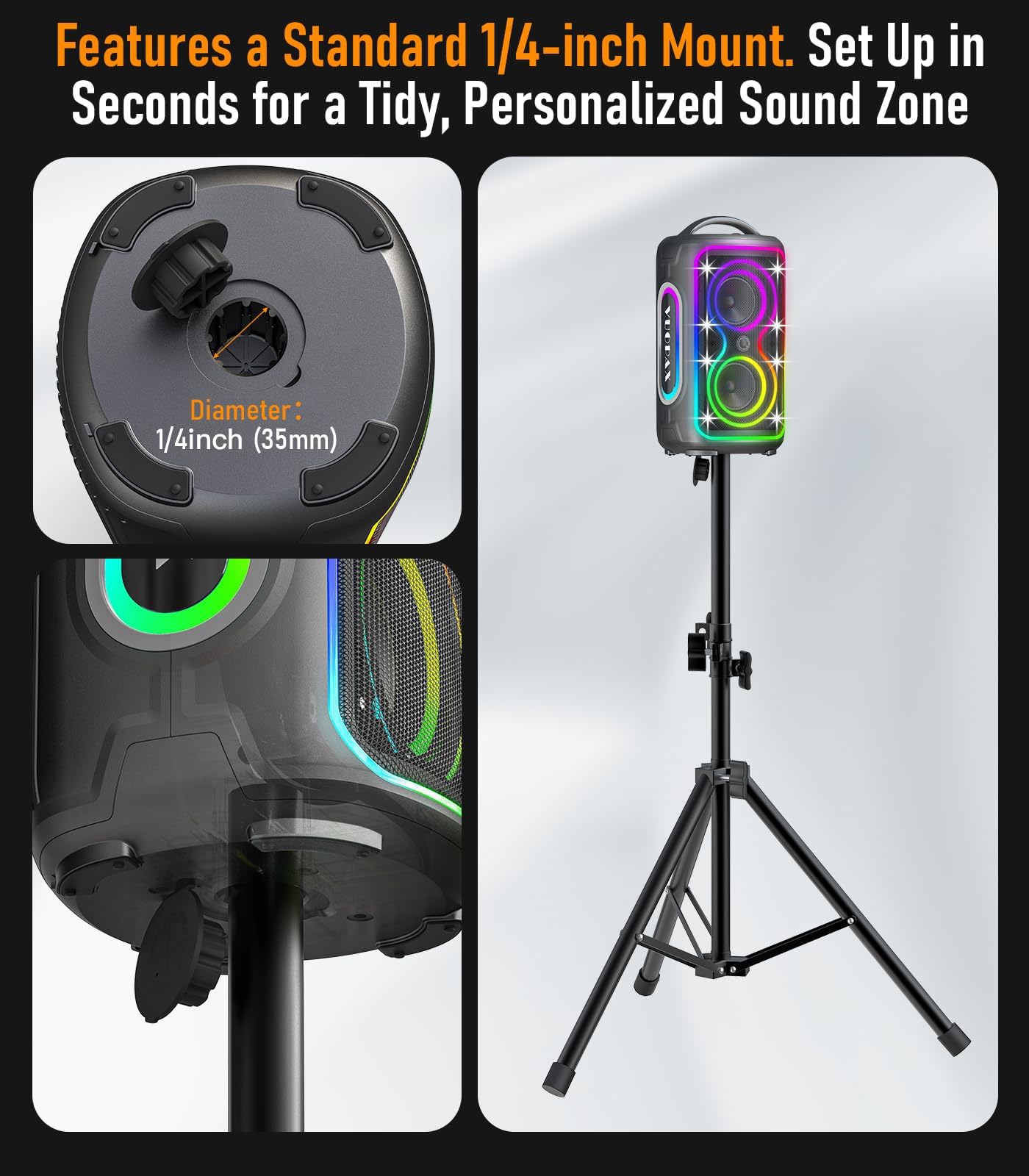 Altavoz Bluetooth Portátil,200 W Máx, Graves Potentes, IP65 | 24 h de autonomía, luces RGB, Bluetooth 5.4,TWS yUSB/TF/AUX/Mic para fiestas, camping y exteriores