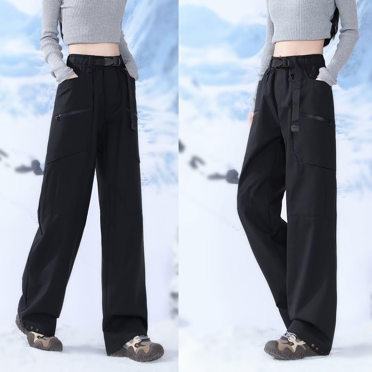 FLYGAGA Damen Wanderhose Wasserdicht Softshellhose Fleecehose Gefüttert Warm Winddicht Winterhose Skihose Camping Outdoor Regenhose Trekkinghose Fahrrad Elastischer Bund Thermohose Winter