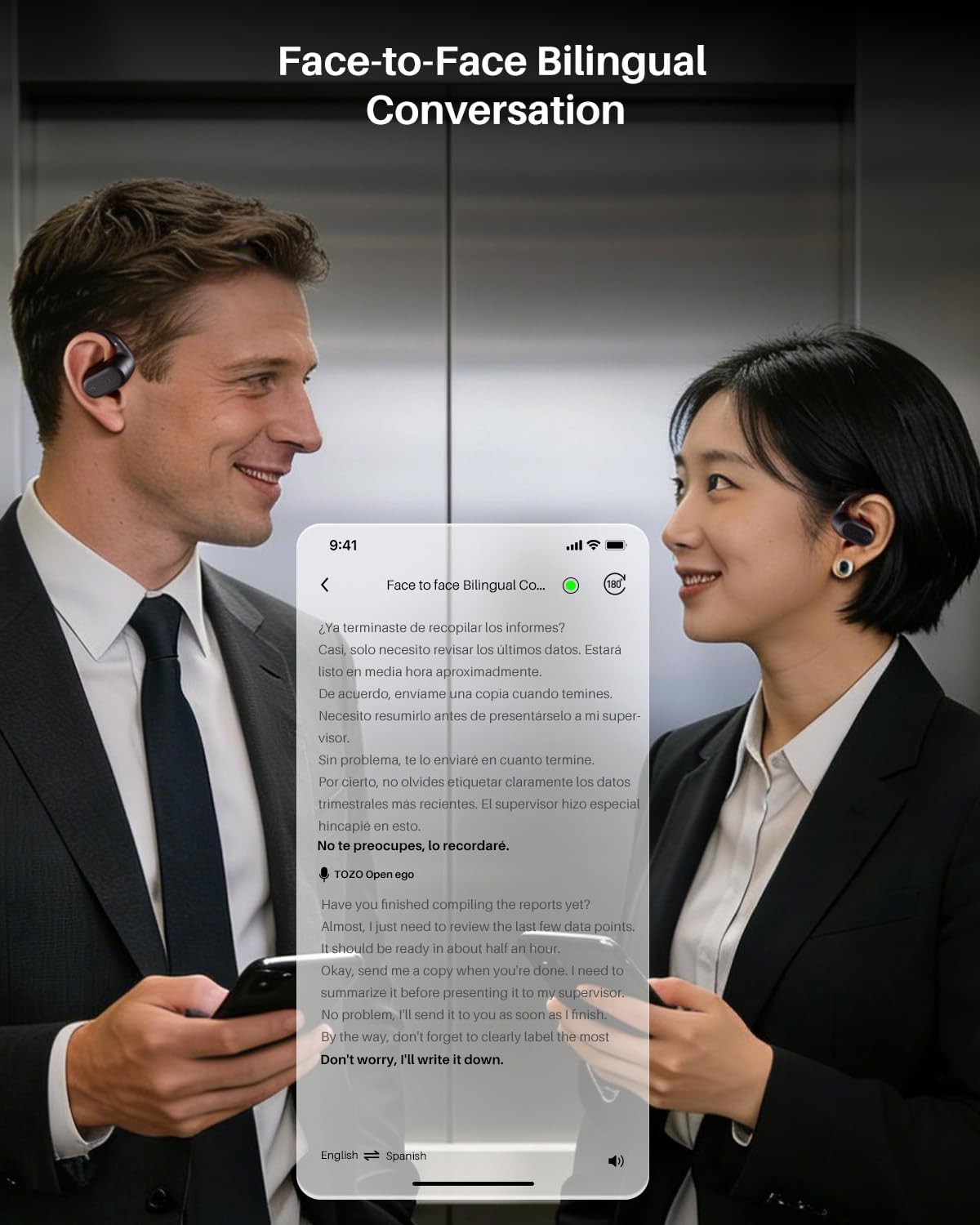 TOZO OpenWear Open Ear Earbuds, AI Translation Earbuds Real Time 164 Languages, Adjustable Ear Hooks, Ultra Comfort, Bluetooth Headphones 5.4 with Smart Digital Display for Running, Office - Image 6