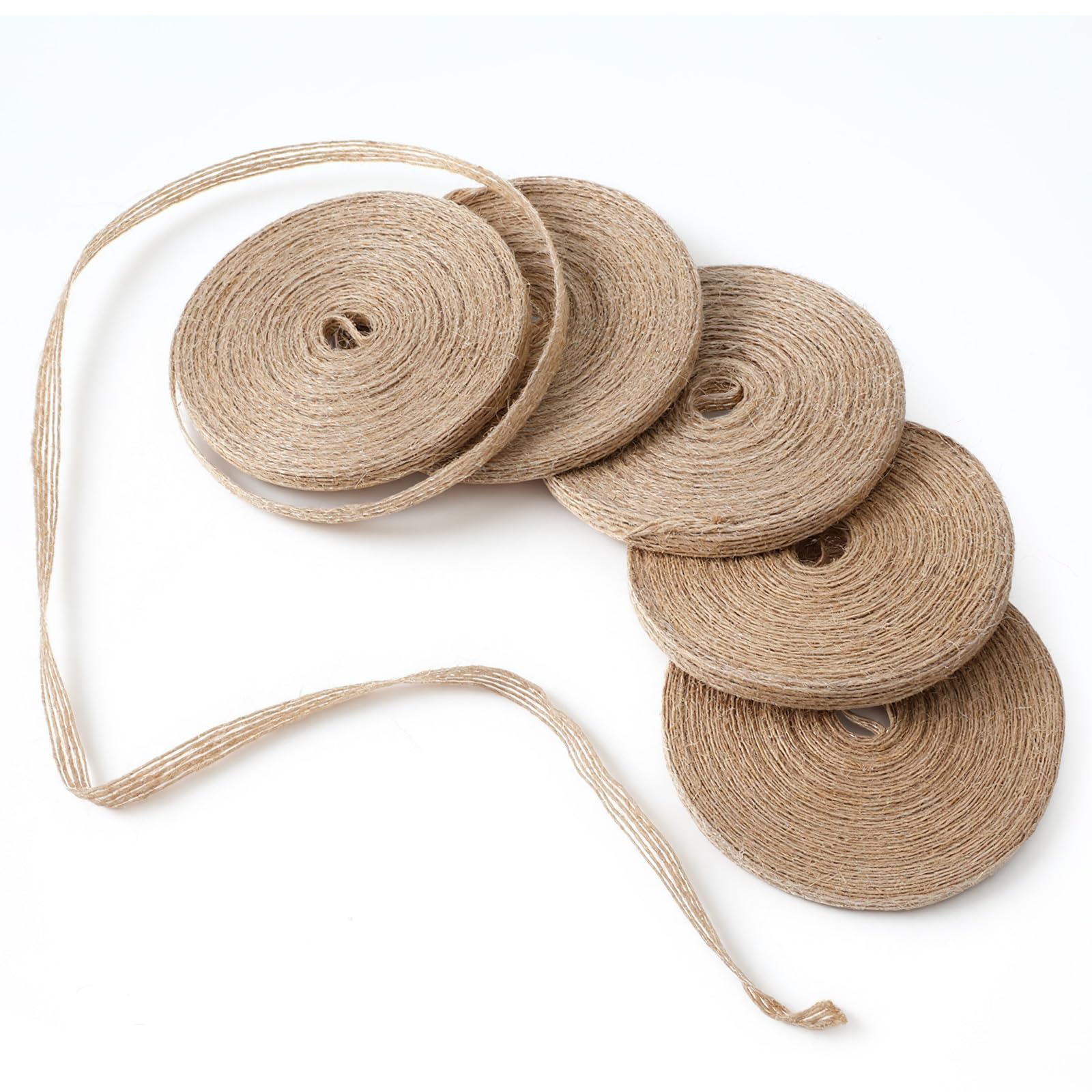5 Rolls Hessian Ribbon, 6mm x 10m Natural Burlap Ribbon Rustic Thin Jute Ribbons for Gift Wrapping DIY Crafts Wreaths Wedding Christmas Decorations