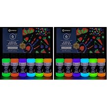 Artecho Glow in the Dark Paint 6 Colors, 60 ml / 2 oz Acrylic Paint for Decoration, Art Painting, Outdoor and Indoor Art Craft, Supplies for Canvas, Rock, Wood, Waterproof Rich Pigments Pack of 2
