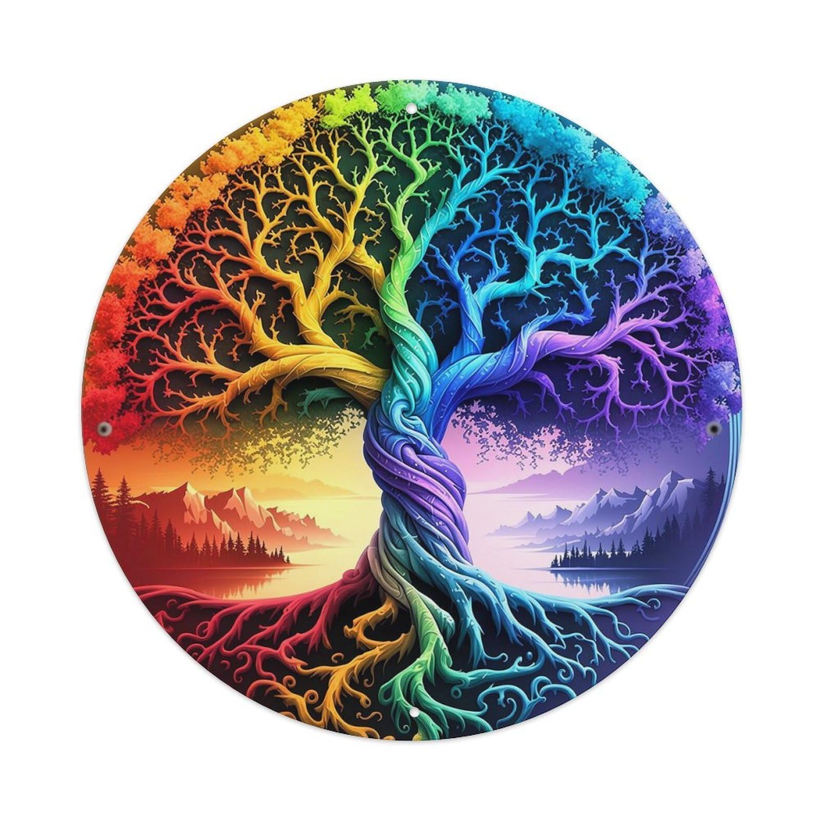 Rainbow Tree Of Life Art Retro Metal Tin Sign, Vintage Metal Poster for home, Gaming Room, Studio Workshop,Bar,Garage Wall Art Decor 8x8 inch
