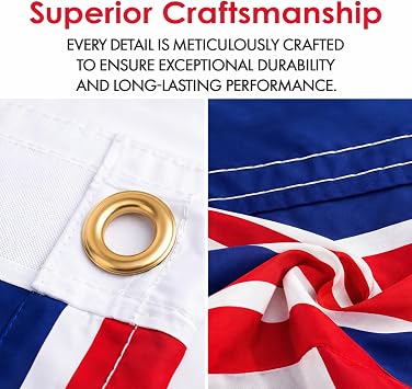 Union Jack Flag 5ft x 3ft (153cm x 92cm) British Flag, Durable Polyester UK Flag with Double-Stitched Seams, Brass Eyelets, Fade-Resistant Fly Breeze Outdoor and Indoor Flag