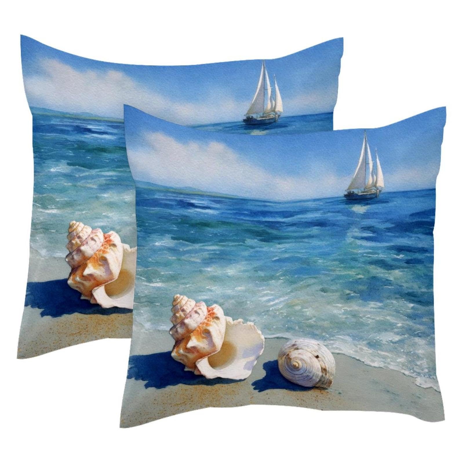 Housse de coussin velours bleu 50x50 de haute qualité style bord de mer