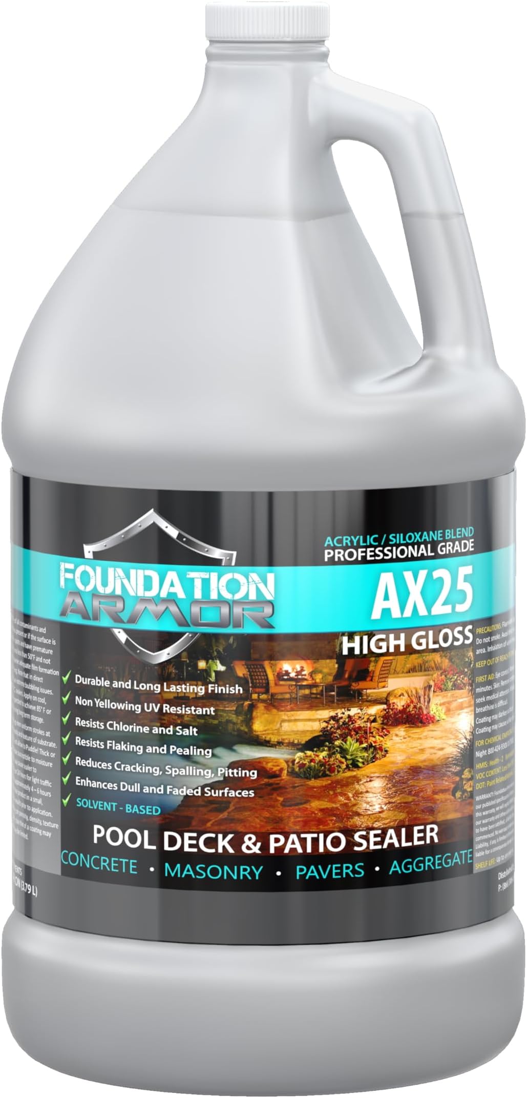 Armor AX25 Clear Wet Look High Gloss Solvent-Based Siloxane Infused Acrylic Concrete, Aggregate, and Paver Water Repellent Sealer by Foundation