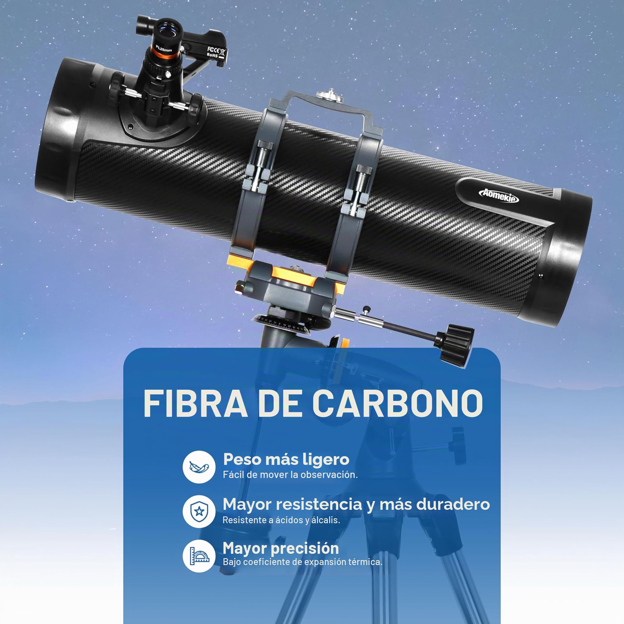 AOMEKIE Telescopio para Adultos Astronomía Apertura 130mm Telescopio Reflectores 650mm para Principiantes con Montura EQ5 2 Oculares Plossl y Adaptador de Teléfono y Visor