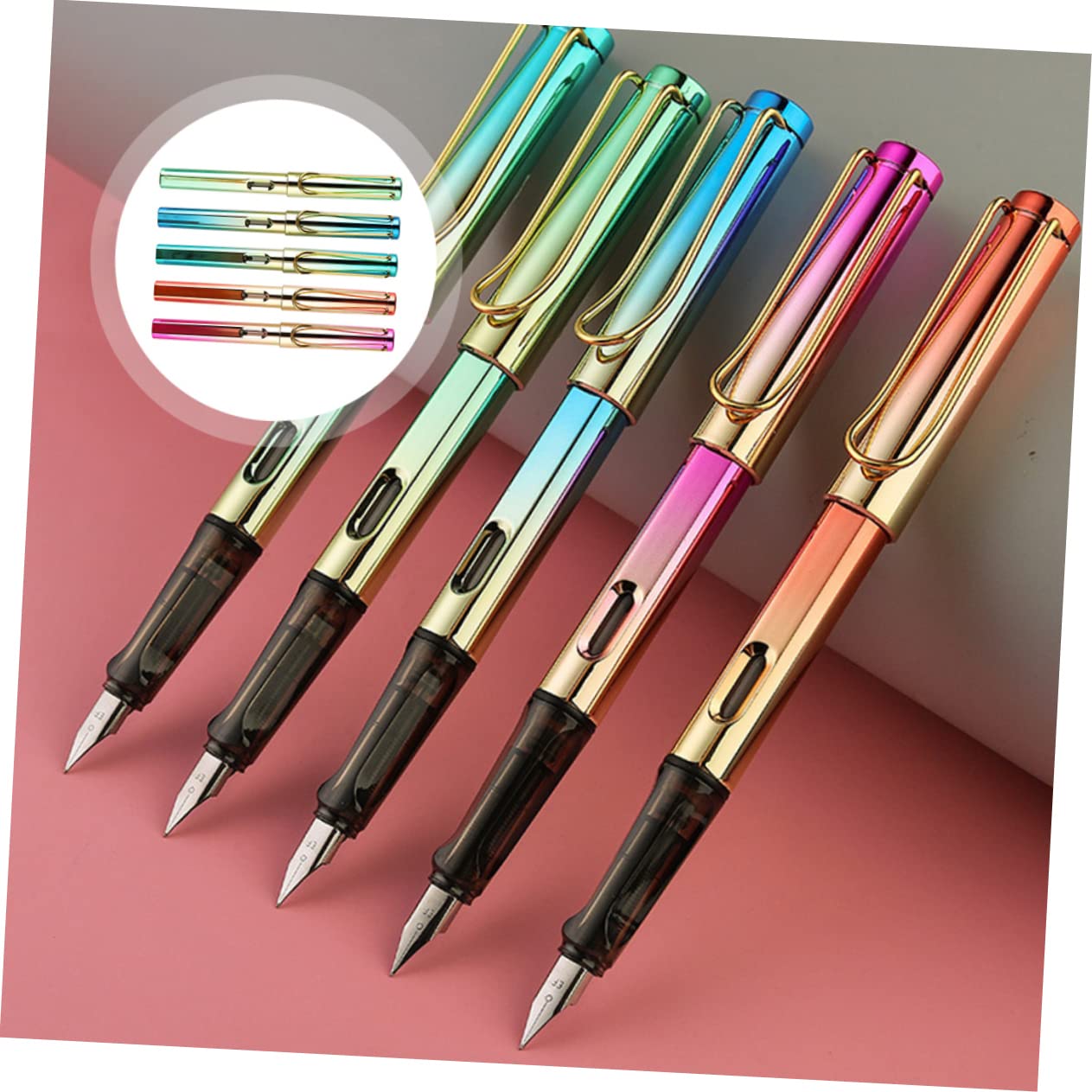 Füllfederhalter 5 Stücke Kunststoff Metall für Studenten, Glatt | Ink Sacs, Modern und Modisch, Schreibstift für Schule, Kalligrafie Übung, Kompakt