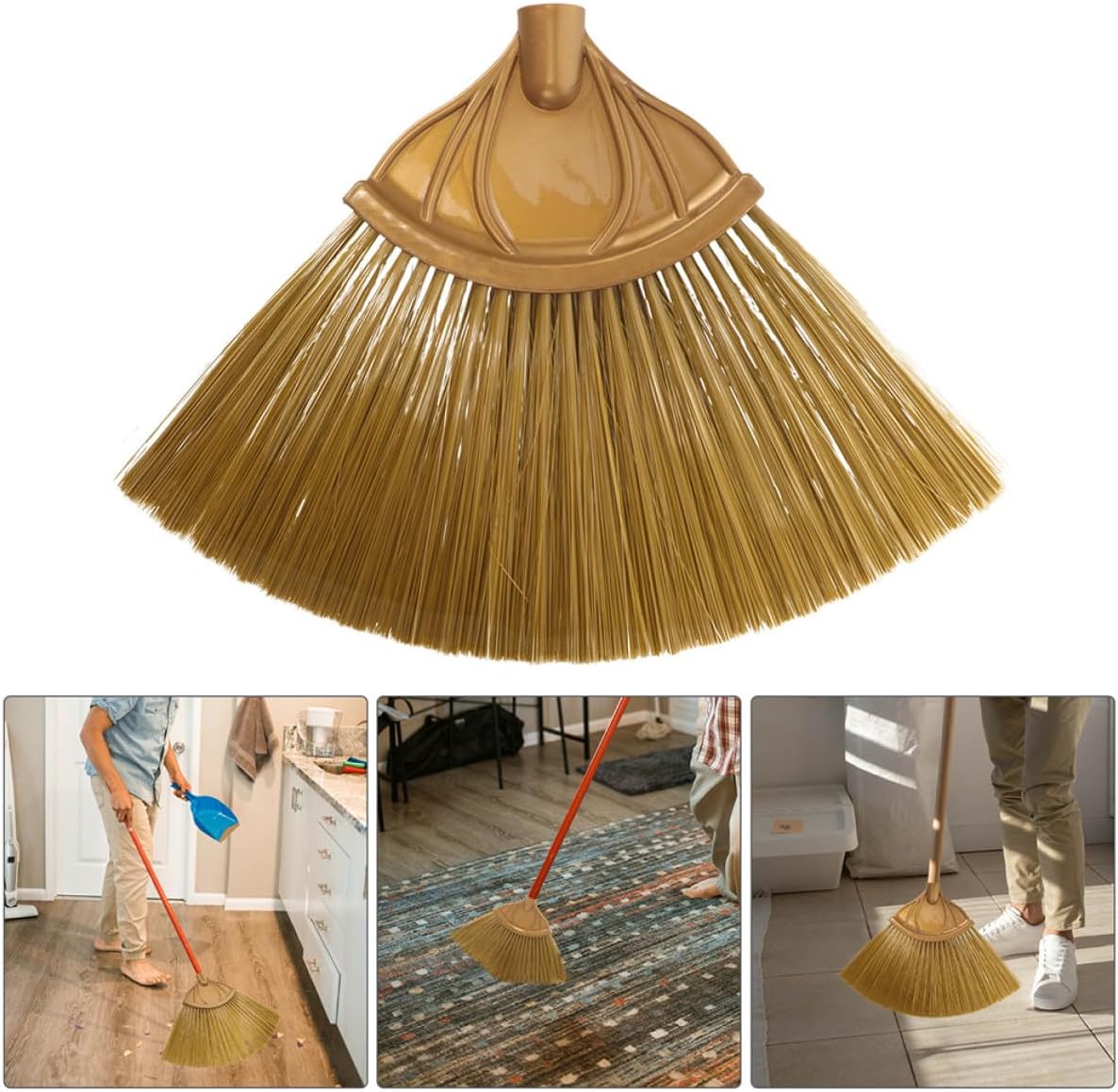 2pcs Refill Sweeper Head Broom Replacement for Ceiling and Kitchen, Copper Fan-Shaped Broom Heads Without Handle for Indoor Dust and Web Removal