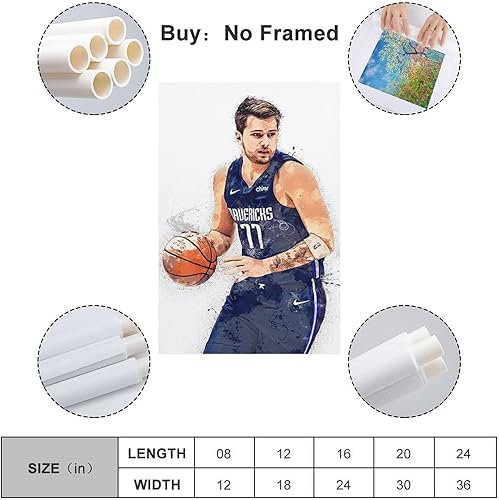 Miniatura 2 de FANCHUANG Luka Doncic - Póster de baloncesto motivacional para dormitorio de niños, lienzo de pared, arte de pared inspirador, estilo sin marco, 12