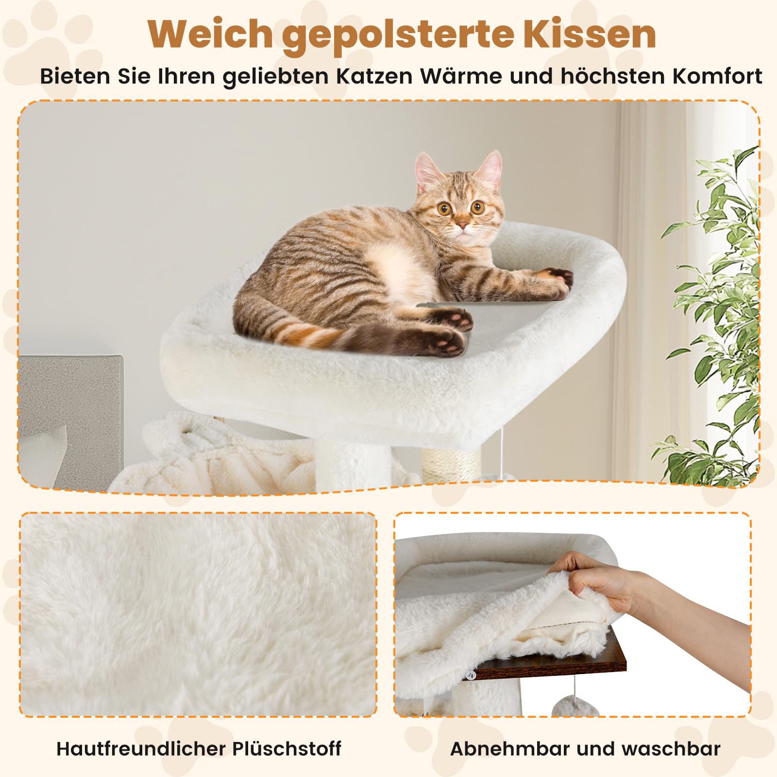 GYMAX Kratzbaum mit Katzenklo-Schrank, Katzenschrank für Katzentoilette mit Höhle, Plattformen & Kratzmatten, Katzenbaum mit 2 Aufbewahrungsfächern, 2 Hängematten & 2 Futternäpfen, Katzenmöbel