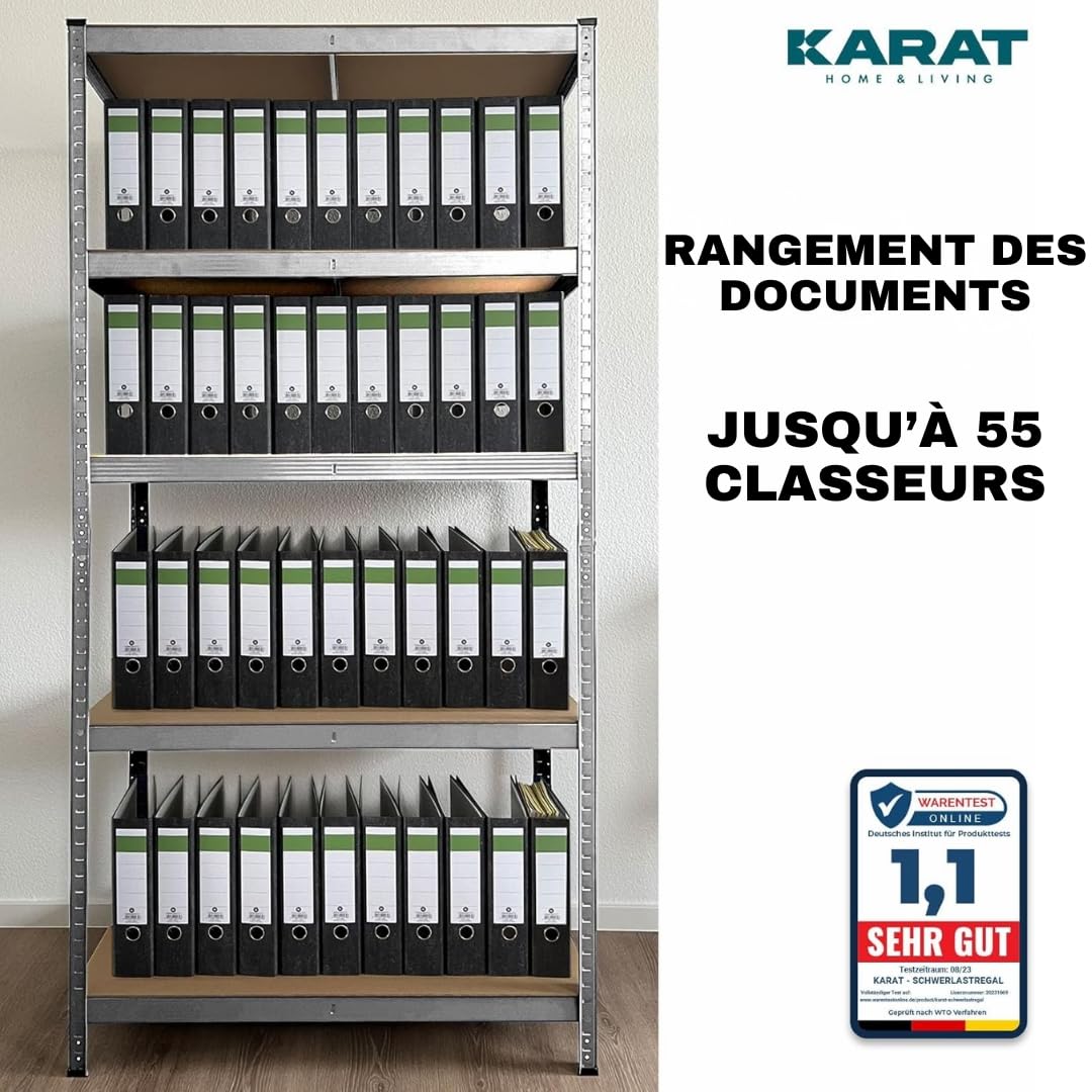KARAT Ripiani per carichi pesanti – Scaffali a innesto con 5 ripiani regolabili – Scaffalature in metallo ideale per cantina garage magazzino – Set di 2 pezzi, modello Lakota (argento, 200 x 100 x 50