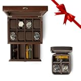TAWBURY GIFT SET &vert; Bayswater 8 Slot Watch Box with Drawer &lpar;Brown&rpar; and Fraser 2 Watch Travel Case with Storage &lpar;Brown&rpar;