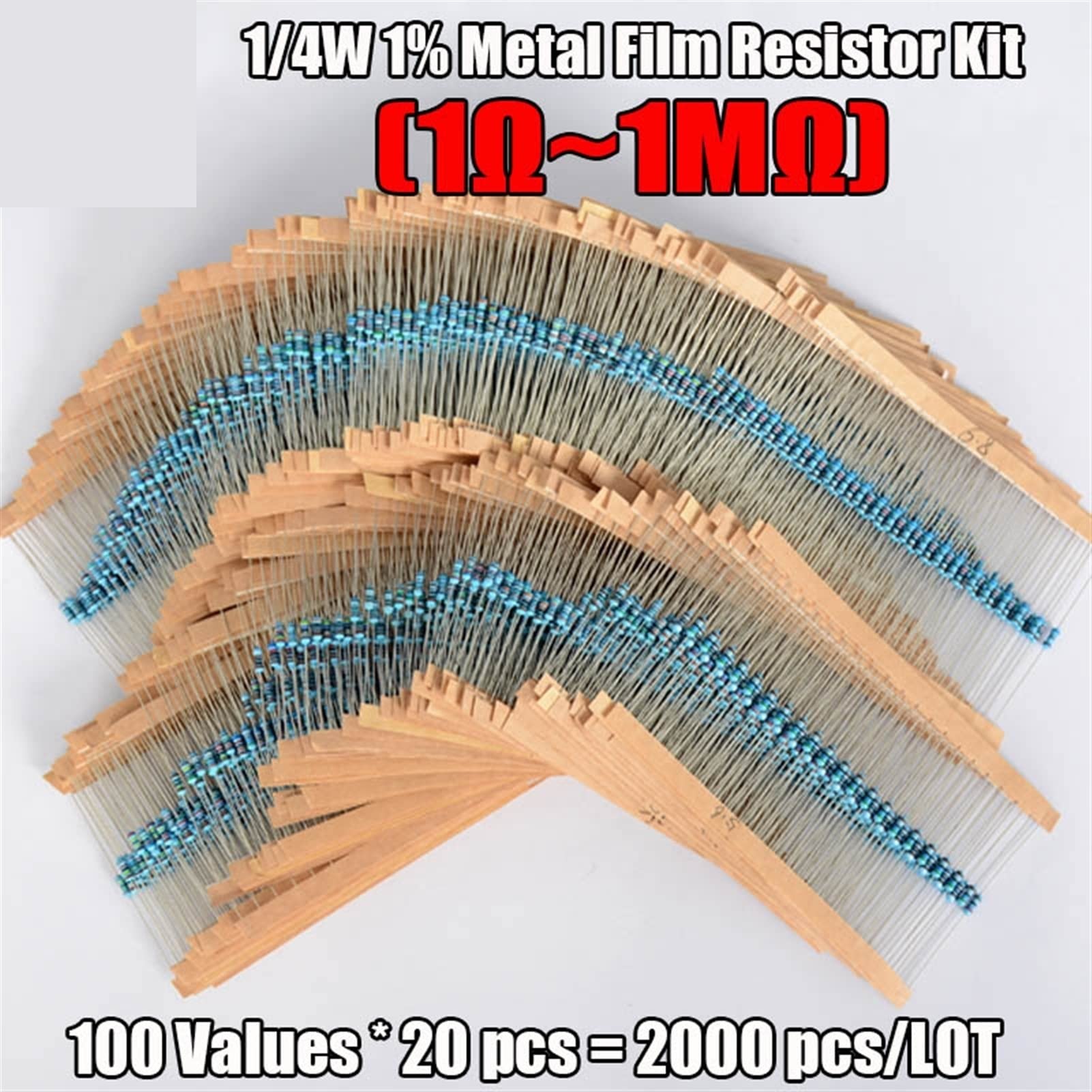 2000Pcs 100Values ​​1/4W 1Percent 1-1M Ohm Kit resistore a film metallico Assortimento Set