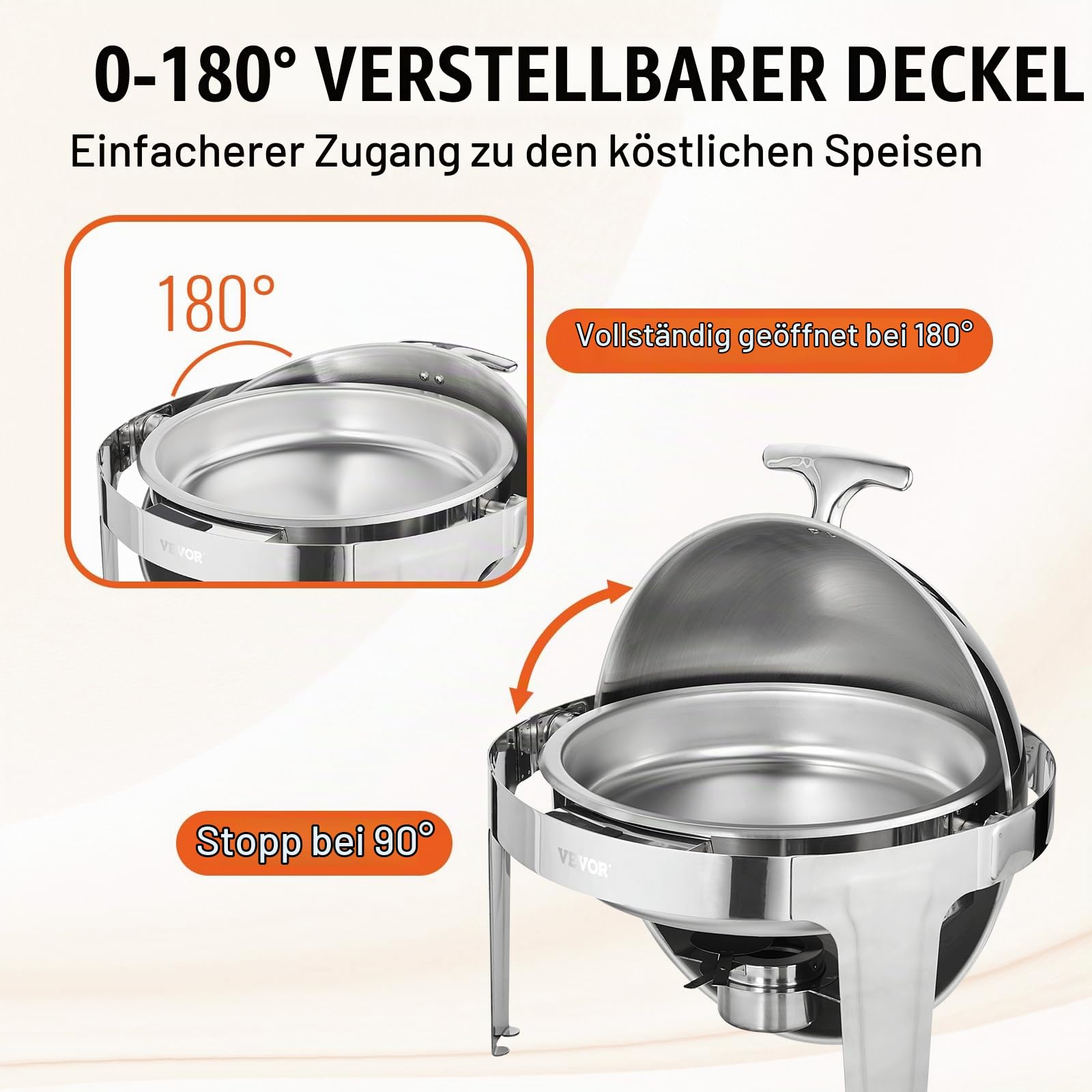 VEVOR 2-teiliger Speisenwärmer Wärmebehälter Chafing-Dish-Set Rolldeckel 5,5 L x 2, Rund Edelstahl Wärmebehälter Buffet Set inkl. Kraftstoffhalter & Esszange, für Restaurants, Buffets, Schulen usw.