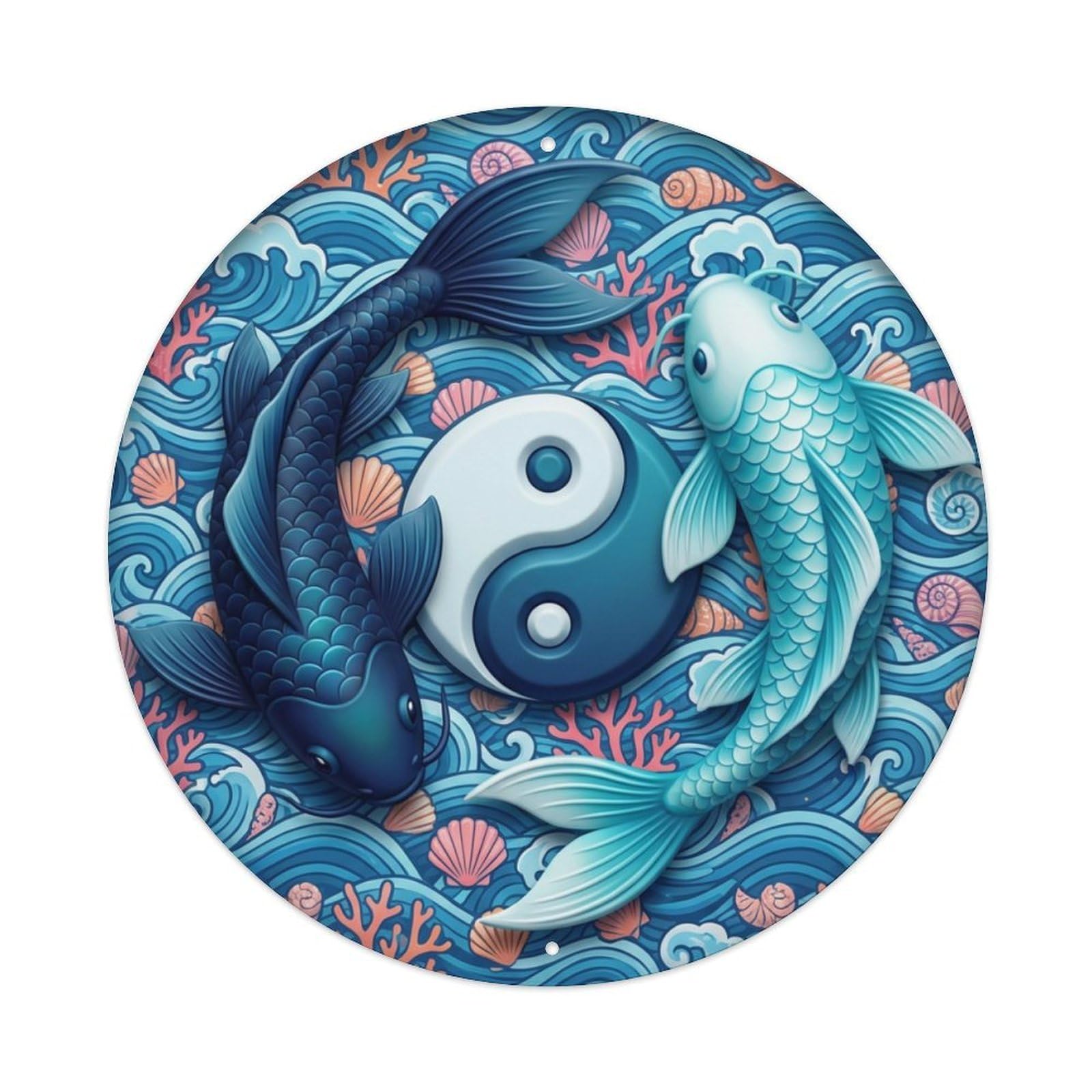 Metal Tin Sign Tai Chi Koi Fish Ocean Deep Sea Decor