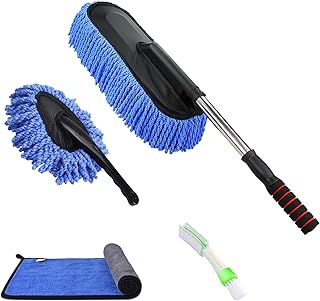 Jaronx 4PCS Car Duster Brushes Set, Scratch Free Car Dusters with Extendable Handle Dirt Cleaning Brush, Auto Duster Brush, Detailing Brush, Microfiber Towel Car Duster Interior Exterior Dusting Tools