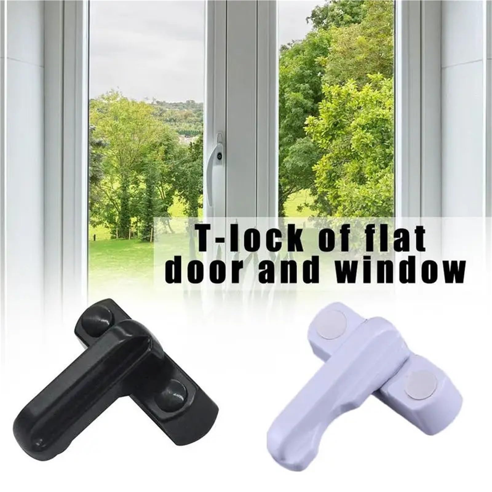 Verrou en T en alliage d'aluminium et plastique pour portes et fenêtres ouvertes, 1 pièce (noir)