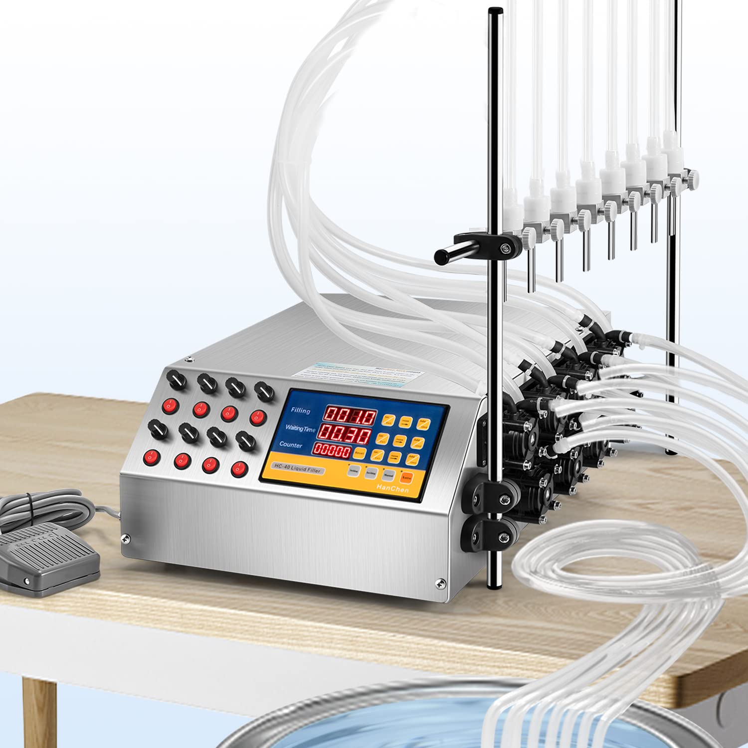 Hanchen 8 Head Liquid Filling Machine Filler with Peristaltic Pump Corrosion Resistance Heat Resistance for Nutrient Solution Biological Agent Chemical Industry 0~700ml/min (110V)